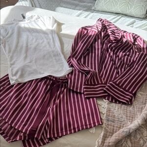 Target Women's Burgundy Striped Pajama Set with White Tank